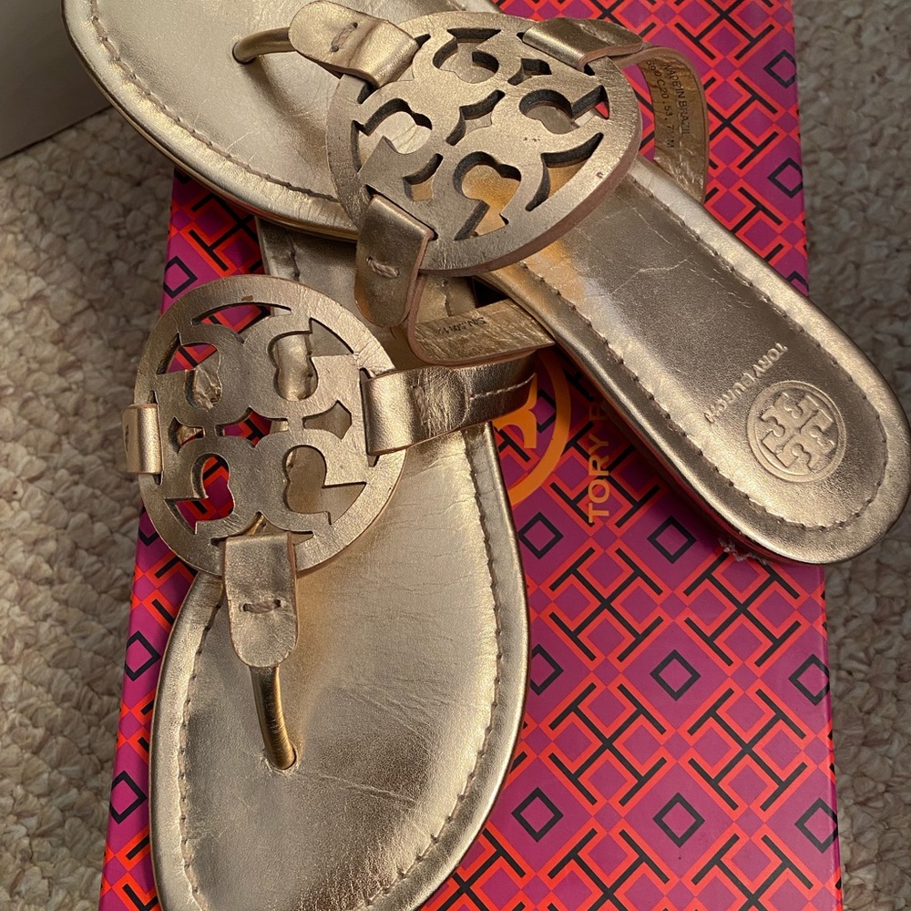 Size 7.5 Rose Gold Tory Burch Miller Sandal
